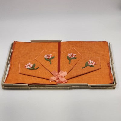 Orange Avacado Set 4 Place Mats 17"x12" & 4 Napkins 7" Sq Floral Style No 864