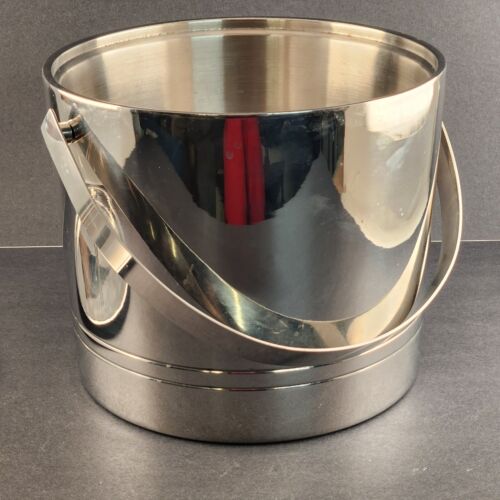 Ice Bucket With Lid and Handle Stainless Steel Unmarked Vintage Two Piece