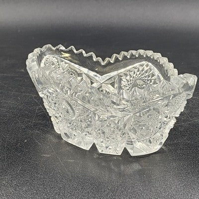 Imperial Glass Nucut Lead Crystal Oval Serving Bowl Sawtooth Edge 6.5" Vtg 50s