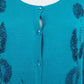 Vertical Designs Blue Sweater Cardigan Button Long Sleeve Beaded Floral Large