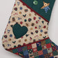 Homespun Holidays Christmas Stocking Patchwork Cotton Heart Lace Button 15" Vtg