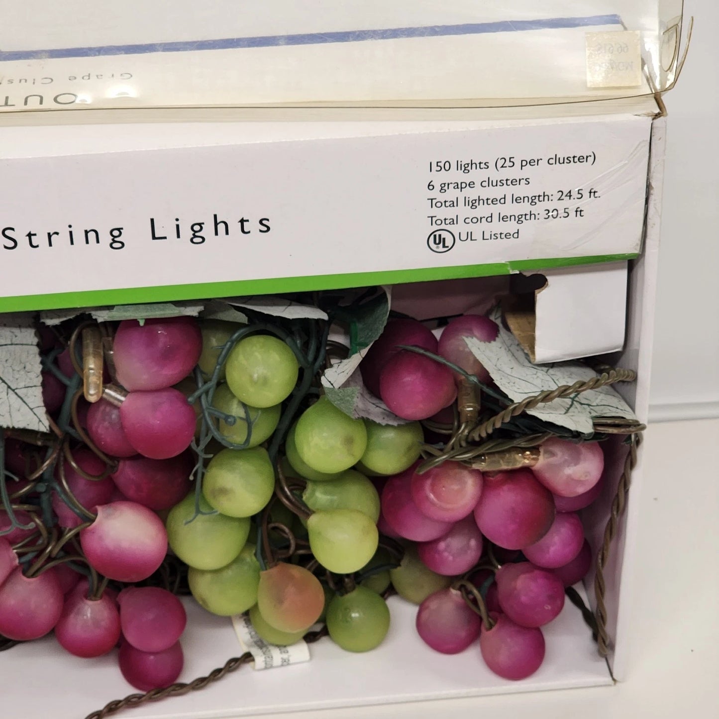 Grape Cluster String Light Set 6 Clusters 150 Lights Red Green New NOS Vintage