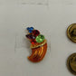 Gold Tone Multi Color Rhinestones Brown Enamel Cornucopia Brooch Lapel Tack Pin