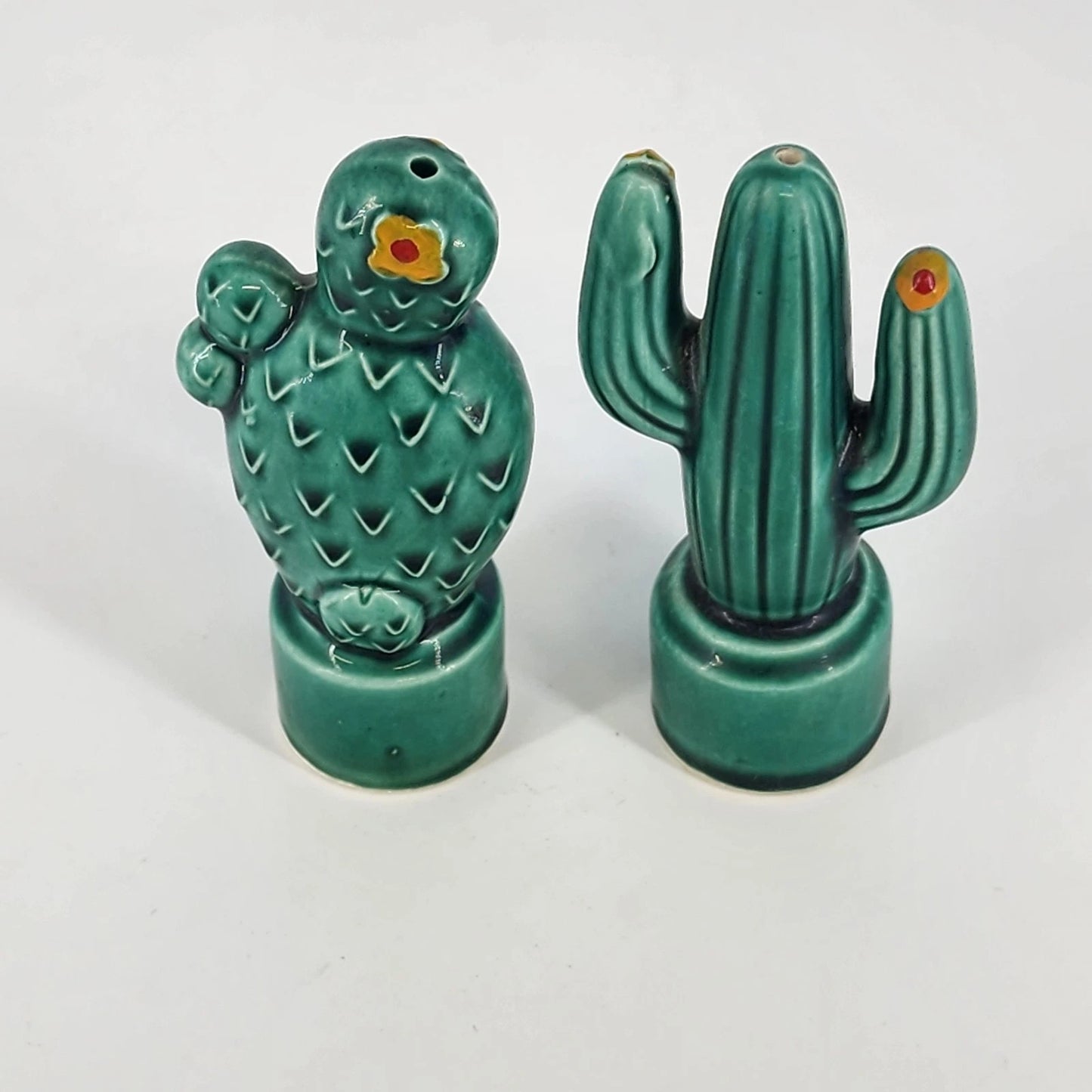 Southwest Cactus Ceramic Salt & Pepper Shakers Desert Bloom Saguaro Flower 4"