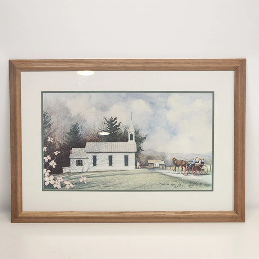Burton Dye Easter Sunday 1984 Vintage Signed Print Rural America Watercolor Art