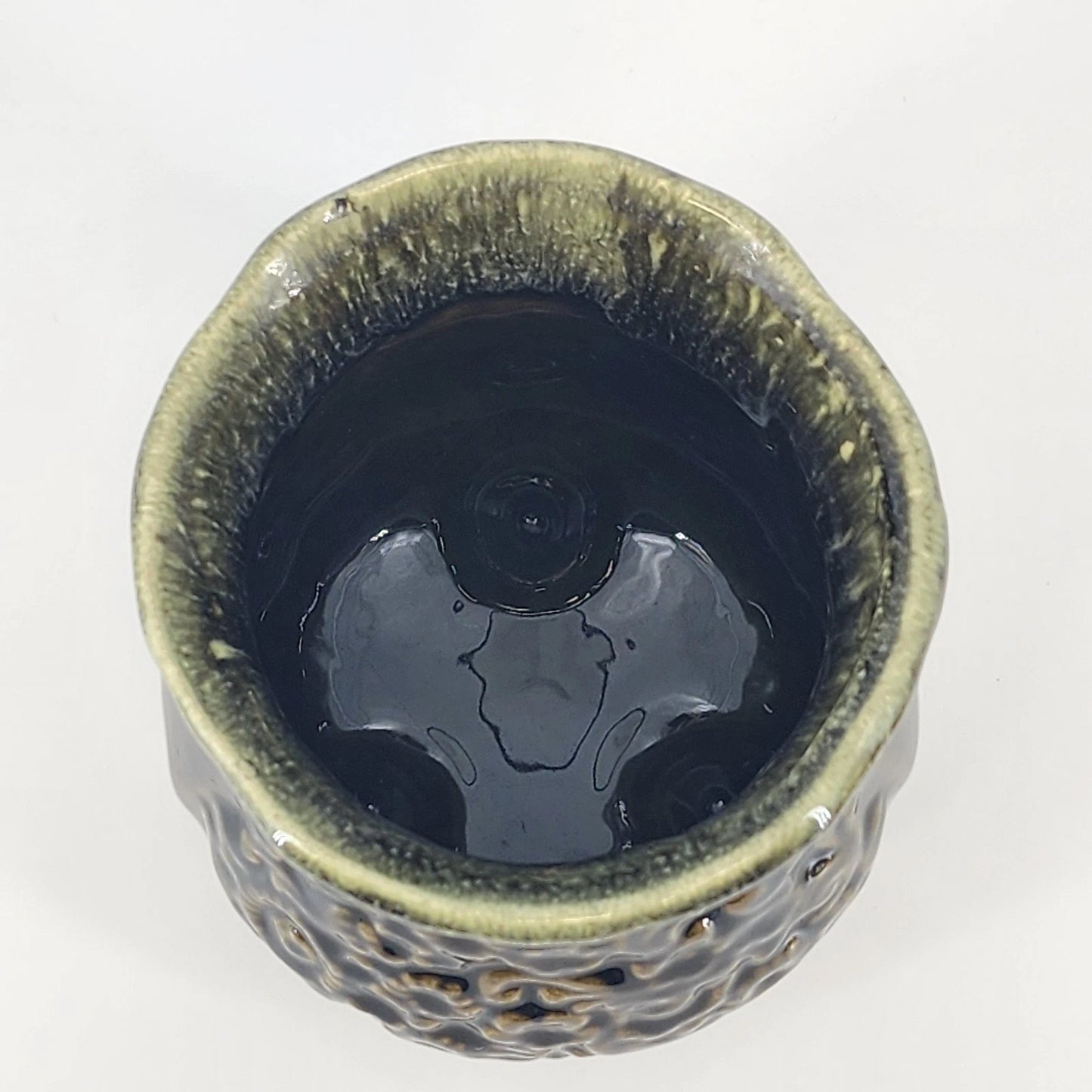 Footed Ceramic Planter Hull USA B34 Green Floral Scroll Mid-Century 5" Chipped