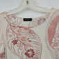 Womyn Cream Pink Botanical Leaf Print Top Women's XS Stretch Knit Long Sleeve