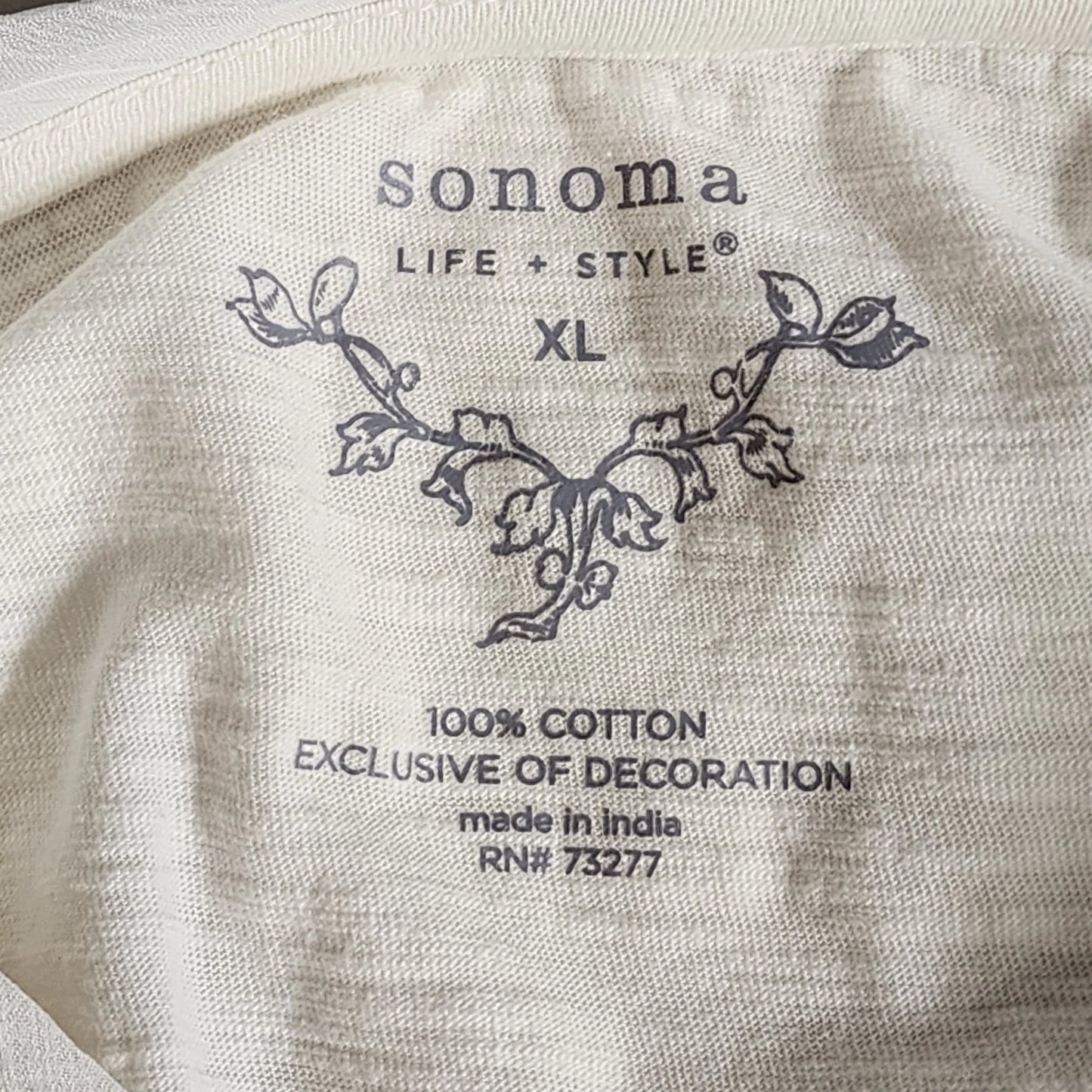 Sonoma Goods For Life XL Cream Long Sleeve Tee Lace Flower Pearl Bead Detail 24"