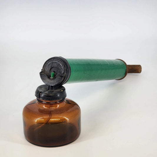 1950's Bug Insect Pump Sprayer Amber Glass Jar Metal Hand Atomizer 14" USA Vtg