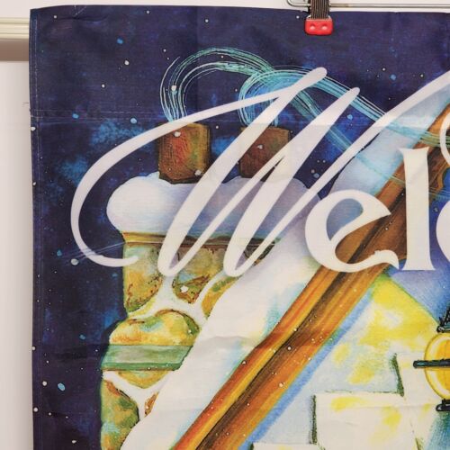 Winter Cottage House Flag Briarwood Lane by Donna Race 28" x 40" Vintage