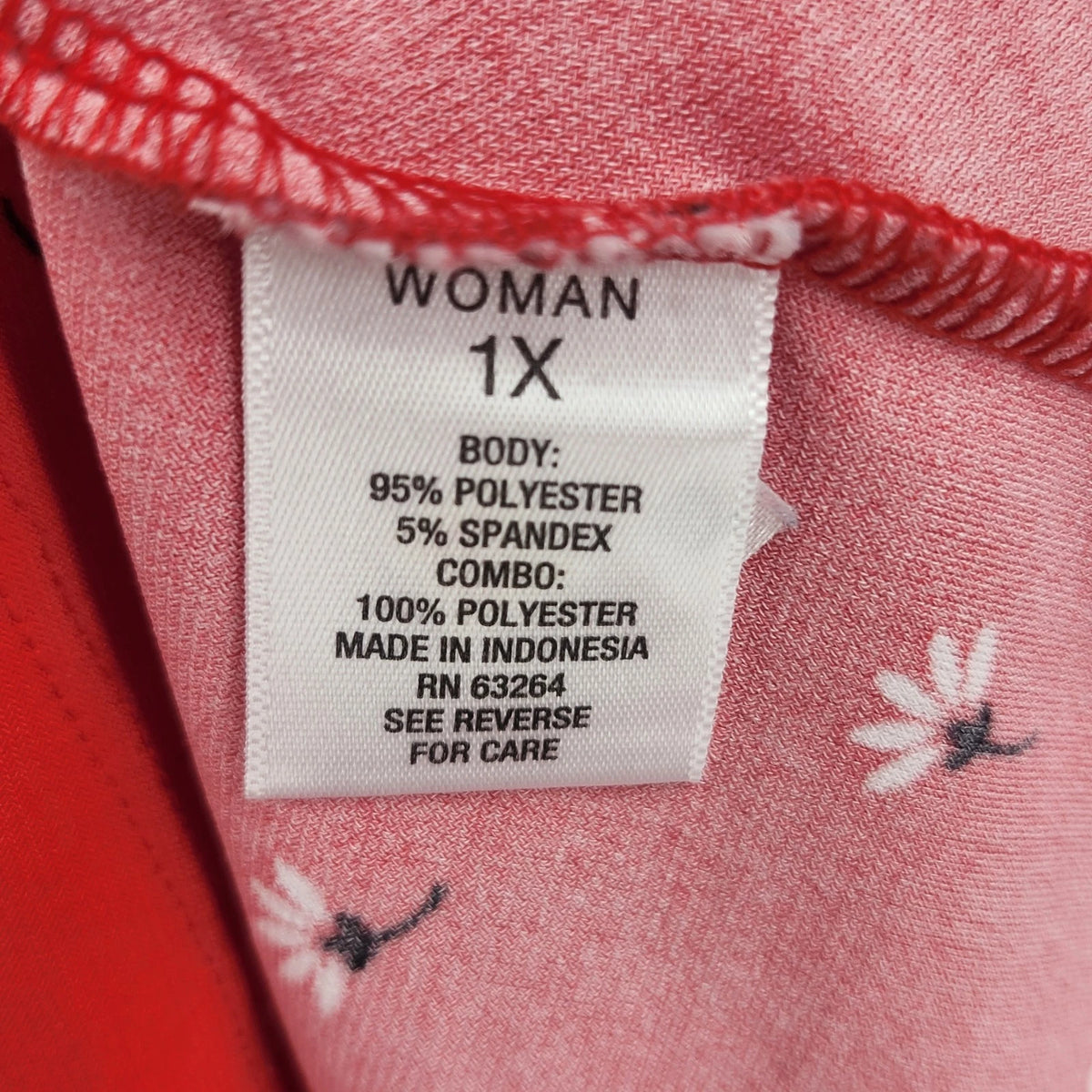 Roz & Ali Women's 1X Red Floral Blouse 3/4 Sleeve Ruffle High Low Hem Stretch