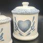 Blue Heart Canister Set 3 Lidded Ceramic Stoneware Farmhouse Kitchen Jars 1980s