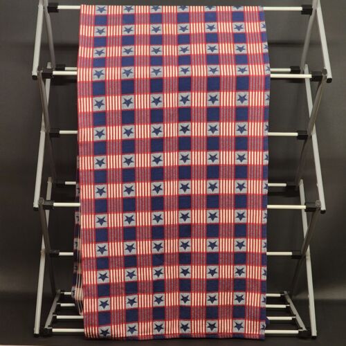 Red White and Blue Linen Table Runner 96 x 20 inches Vintage July 4th Themed