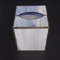 Stained Glass Tissue Box Cover Blue Swirl Slag Glass Metal 5" Bathroom Decor Vtg