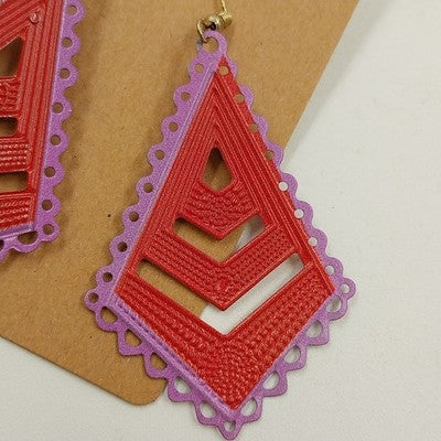 Plunder Red & Purple Tone Geometric Kite Shaped Mollie Filigree Dangle Earrings