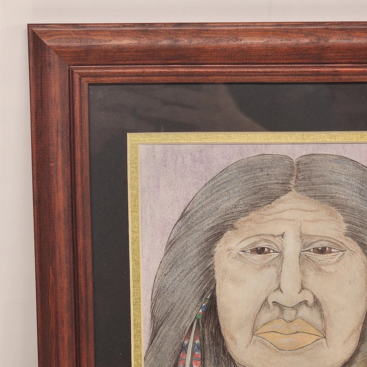 Bruce Heckel Pencil Drawing Native American Feather Earring Signed Art