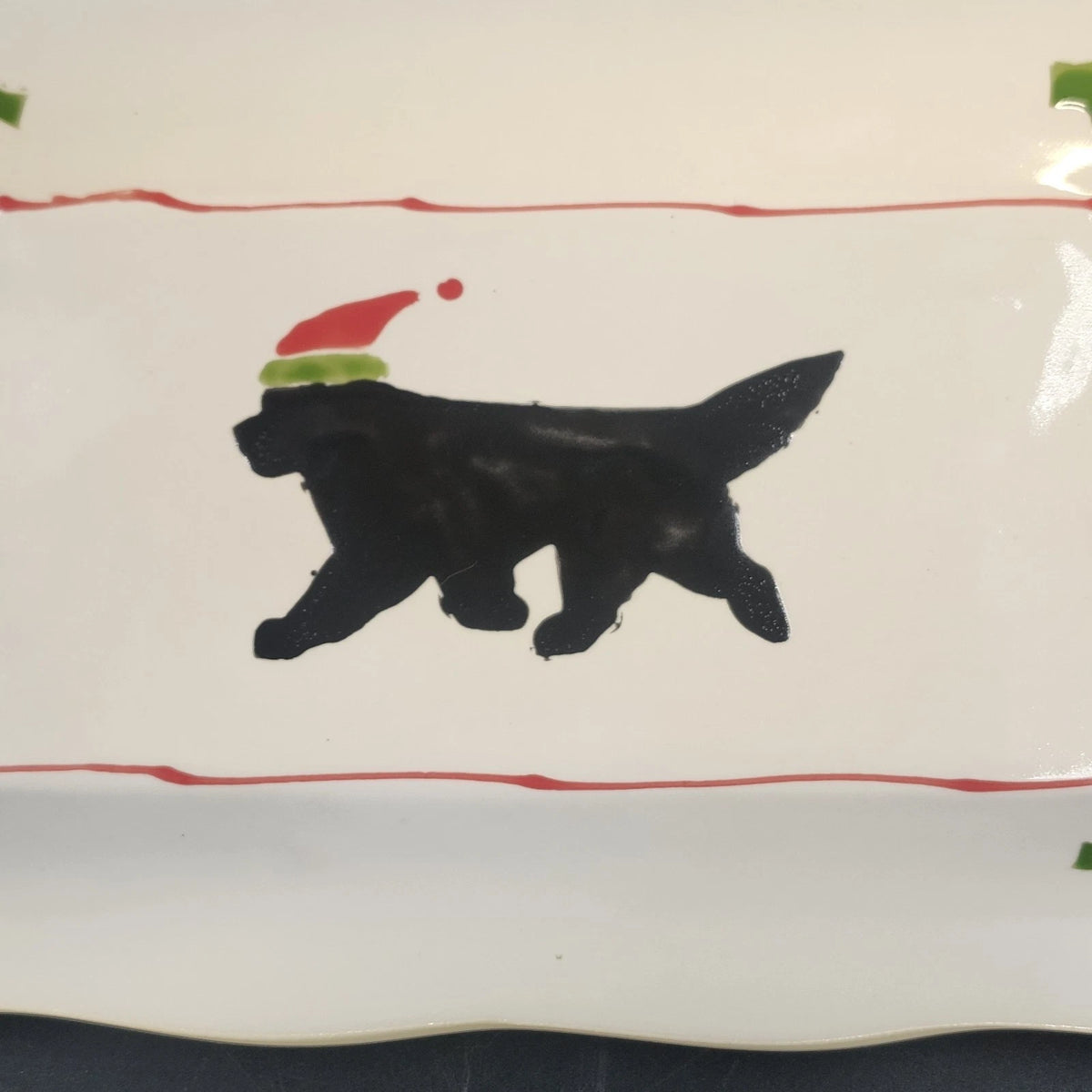 Prairie Dog Pottery Newfoundland Santa Hat Rectangular Christmas Plate 9" x 6"