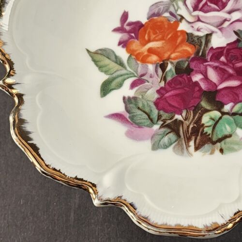 HB Japan White Porcelain Pedestal Dish Compote Hand Painted Roses Gold Trim 3471