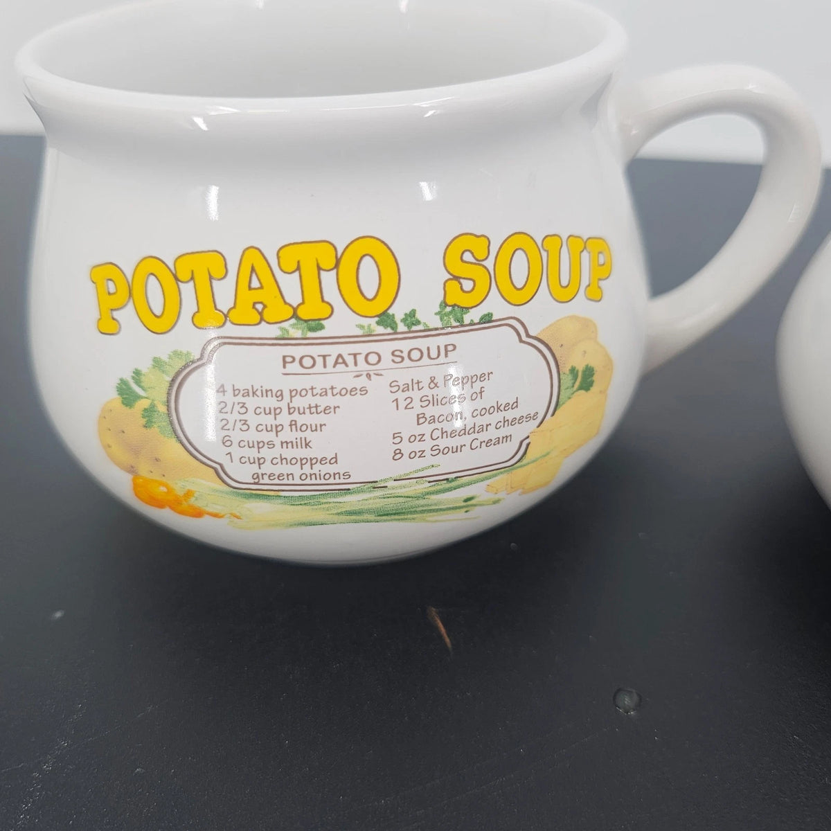 Dat'l Do-It Inc Potato Tomato Soup Mugs Recipe Cups Set of 2 Ceramic 3.5" Vtg