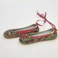 Pair Miniature Christmas Cloisonne Style Shoe Ornaments Red Floral Gold 4" Vtg