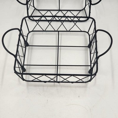 2 Casserole Serving Carriers Black Metal Wire Nesting with Handles 8.75" & 8"