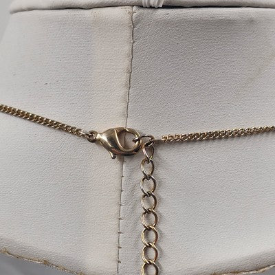Gold Tone Curb Link Chain w Round Gilded Circle Open Loops Pendant 20" Necklace