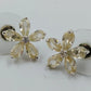 Yellow Flower Stud Earrings Pear Cut Faceted Stones Silver Tone Floral Jewelry
