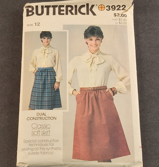 Butterick 3922 Vintage Sewing Pattern Misses Skirt With Added Extension Size 12