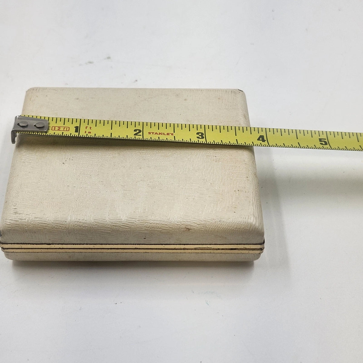 Jewelry Box Earring Organizer Cream Fabric Blue Velvet Lined Mirror 3.75"
