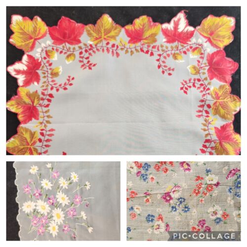 3 Women Ladies Hankies Handkerchiefs Floral Organza Vintage Embroidery