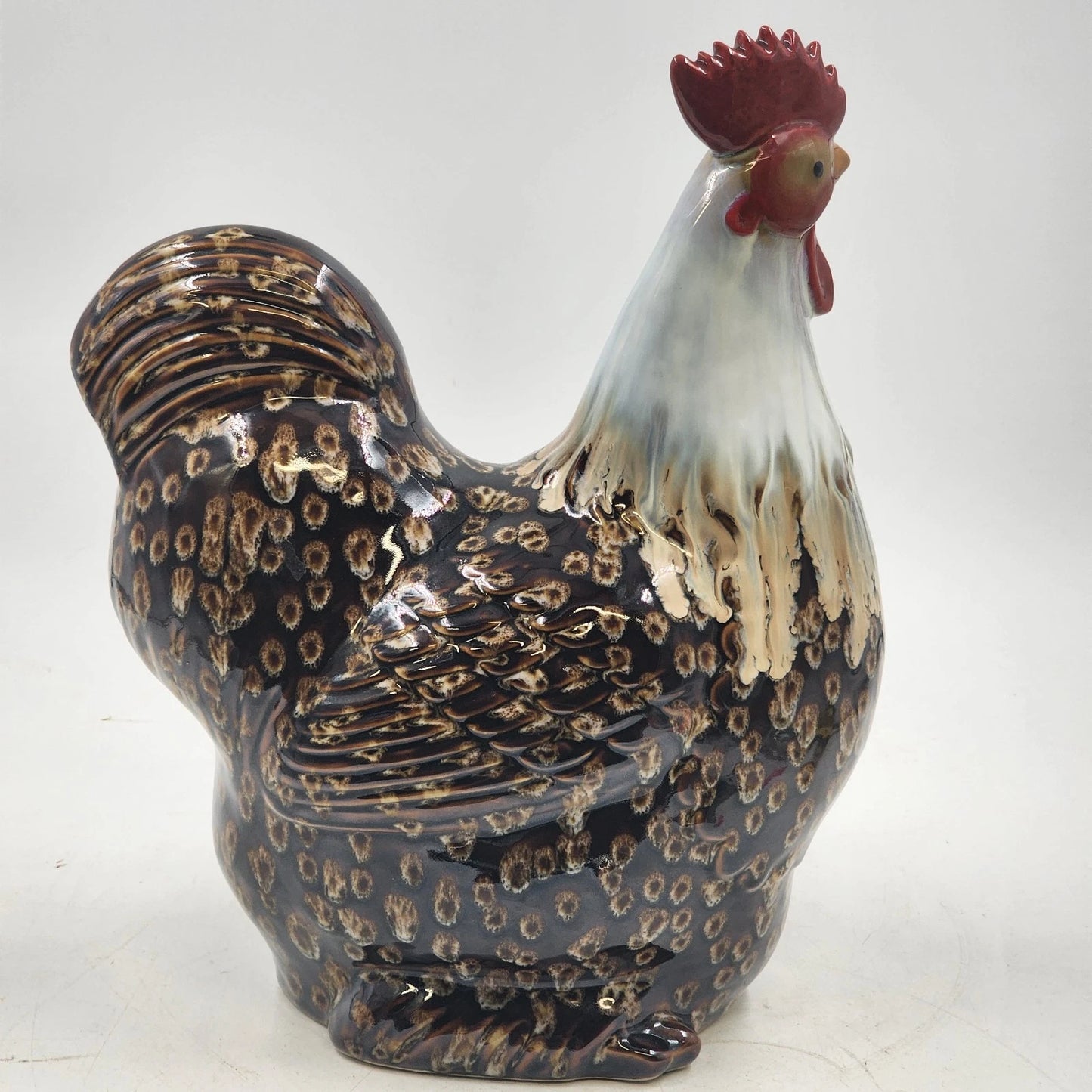 Kavana Decor Ceramic Rooster Figurine Hand Painted Brown 14" Farmhouse Decor
