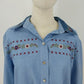 Tan Jay Women’s Blue Floral Embroidered Blouse Sz 16 Cotton Long Sleeve Top