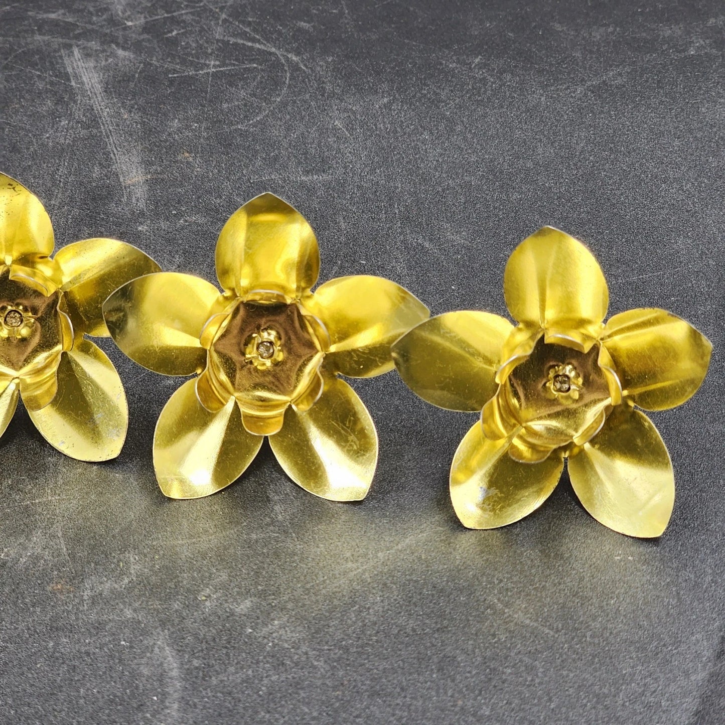 5 Hammered Brass Candle Holders Spike Peg Fit Advent Wreath Floral Pick Crafts Vtg