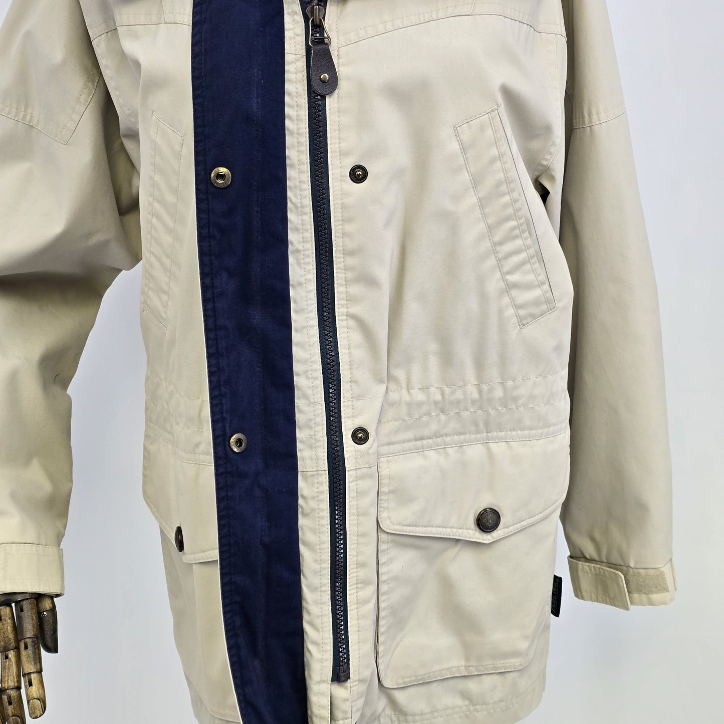 Pacific Trail Woman's Coat Beige Jacket w/ Navy Blue Trim & Lining No Hood Small