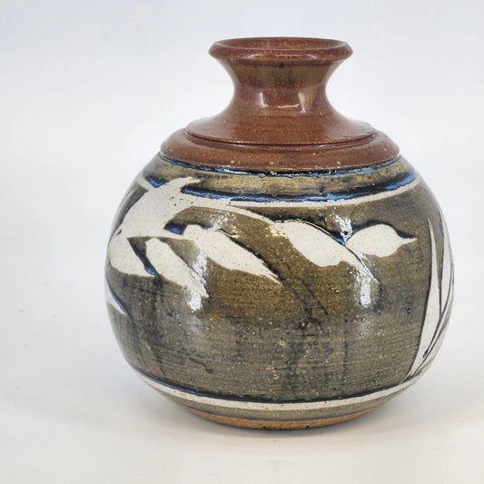 Art Pottery Bud Vase 4.5" Signed Brush Creek Handcrafted Glazed Bottle Figurine