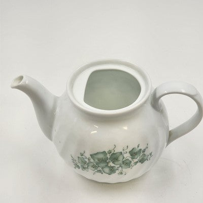 Corelle Callaway Teapot White Green Floral Swirl Corning Ware 7"x10"