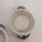 Italian Ceramic Lattice Trinkets Baskets Purple Violets Floral Pair 3" Vintage