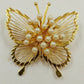 Monet Gold Tone Butterfly Filigree Wire Winged Brooch w Faux Pearl Pin Jewelry