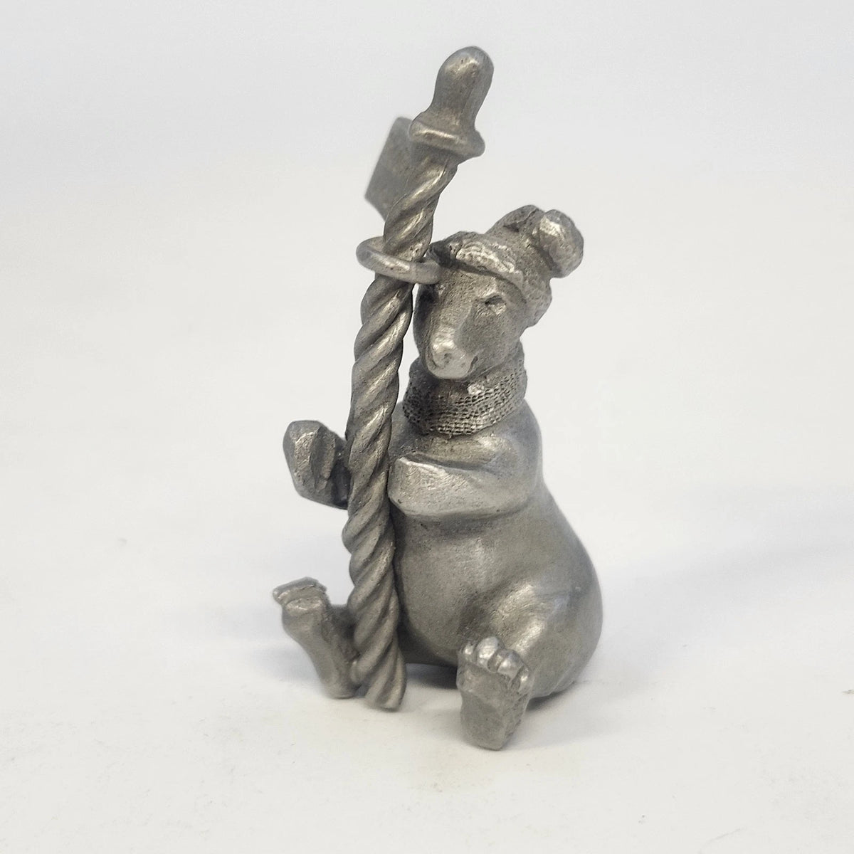 Rawcliffe P Davis Pewter Christmas Bear Holding North Pole Sign Figurine Vtg