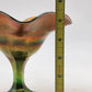 Northwood Carnival Glass Green Smooth Ray Compote Dish Ruffled Iridescent 1908