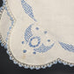 White Blue Hand Embroidered Linen Table Runner Vintage Minor Stain Pictured 40"