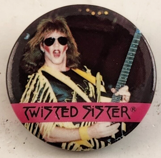 Twisted Sister Concert Pinback Button Black And Pink Vintage Miniature Badge