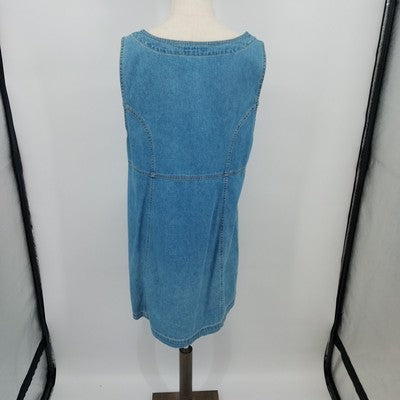 Cherokee Denim Mini Dress L Button Front Sleeveless Skater Blue