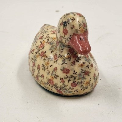 Small Duck Decoy Floral Decoupage Display Felt Base Decorative Porcelain 5” x 3"