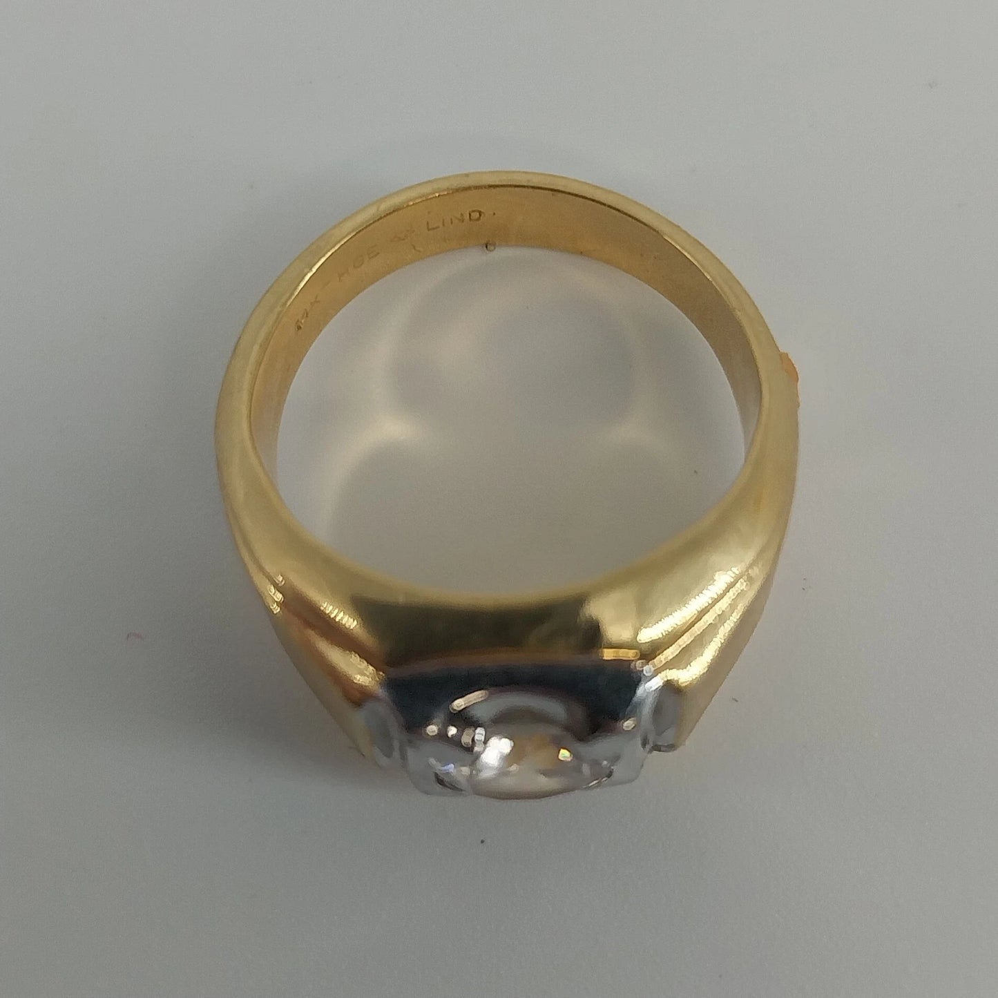 LIND Solitaire Ring 14K HGE CZ Gold Tone Men's Size 9 Statement Ring Vintage