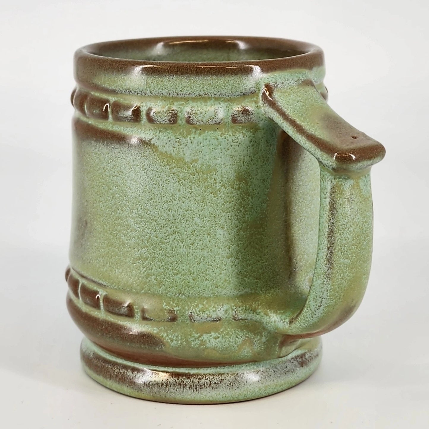 Frankoma Pottery C10 Mayan Aztec Desert Green Gold Coffee Mug Oklahoma Art 4"x3"