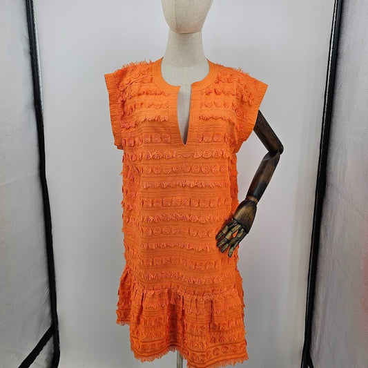 Marie Oliver Orange Fringe Hippie Dress Size Large, New With Tags