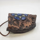 Studio Art Pottery Wall Pocket Vase Blue Green Glaze Leather Hanger 8.5"
