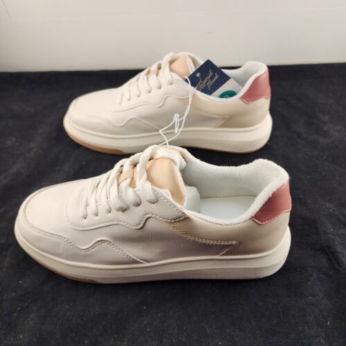Universal Thread Women’s 8M Shoes Flora Casual Sneakers White Lace Up Pink Trim