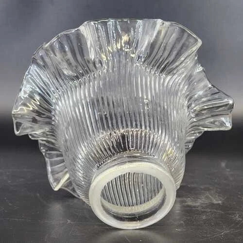 Holophane Ribbed Clear Glass Lamp Shade Ruffled Top 2.5" Fitter Vintage